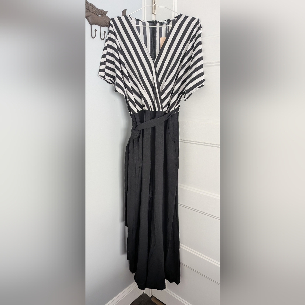 Striped Black and White Jumpsuit, Size 14-16, NWT